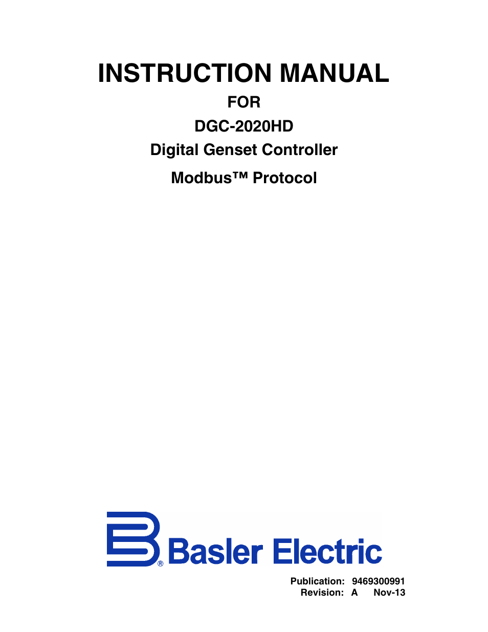 Basler Electric DGC-2020HD Modbus Protocol User Manual | 318 pages