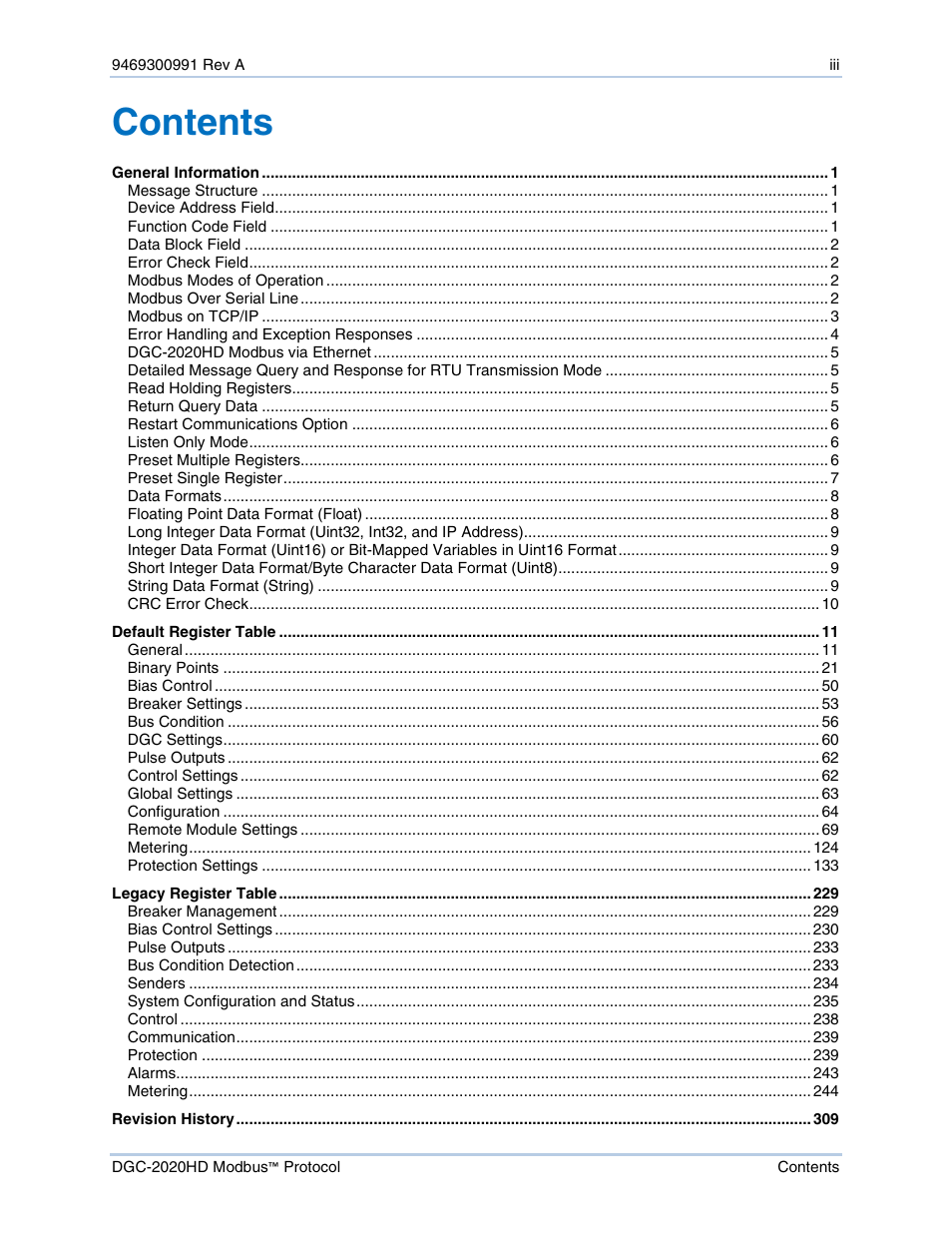 Basler Electric DGC-2020HD Modbus Protocol User Manual | Page 5 / 318