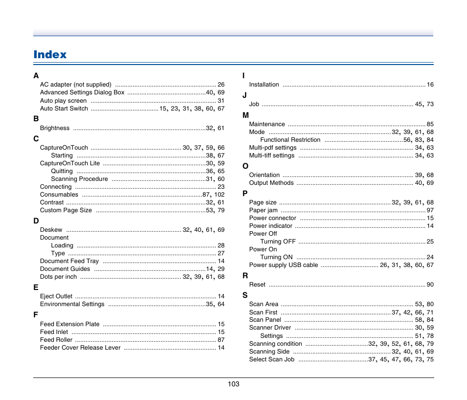 Index | Canon P-150M User Manual | Page 103 / 105