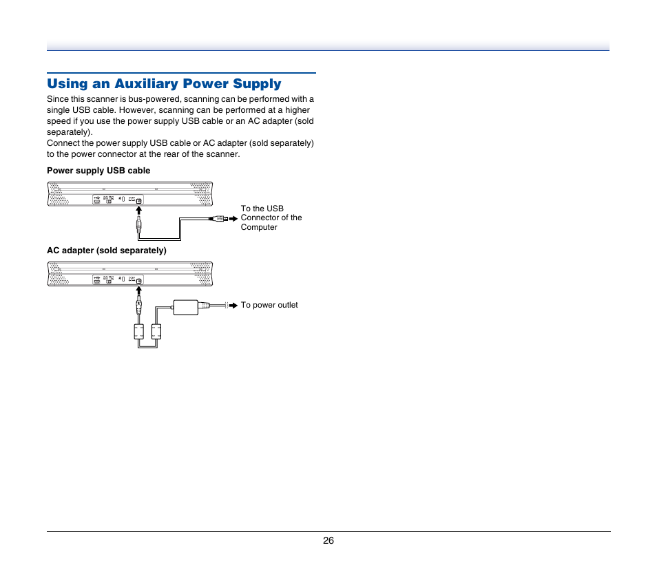 Using an auxiliary power supply | Canon P-150M User Manual | Page 26 / 105