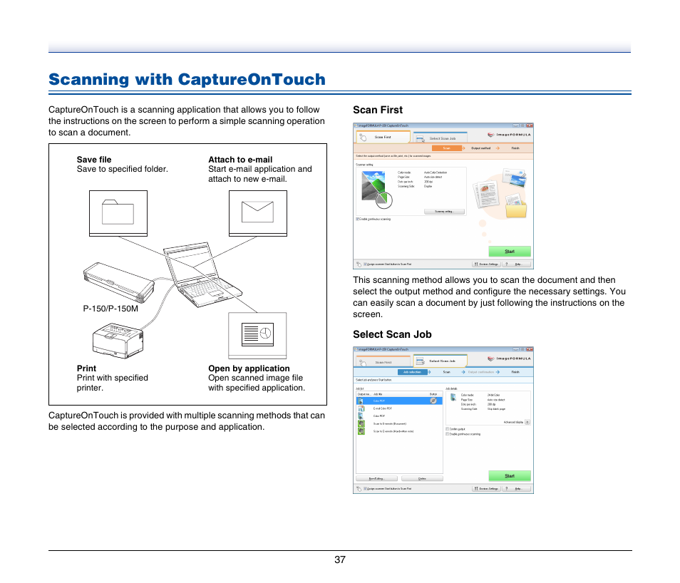 Scanning with captureontouch | Canon P-150M User Manual | Page 37 / 105