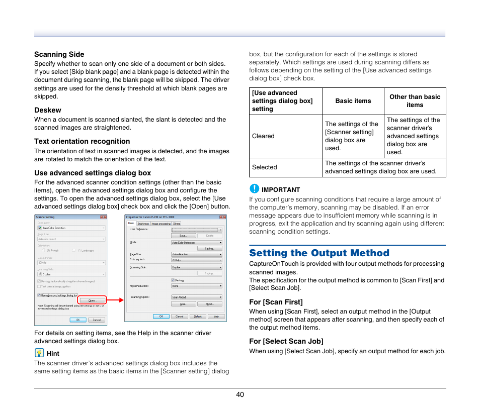 Setting the output method | Canon P-150M User Manual | Page 40 / 105