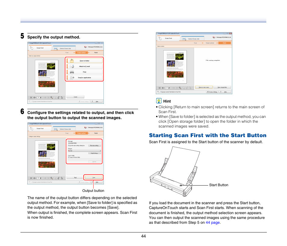 Starting scan first with the start button | Canon P-150M User Manual | Page 44 / 105