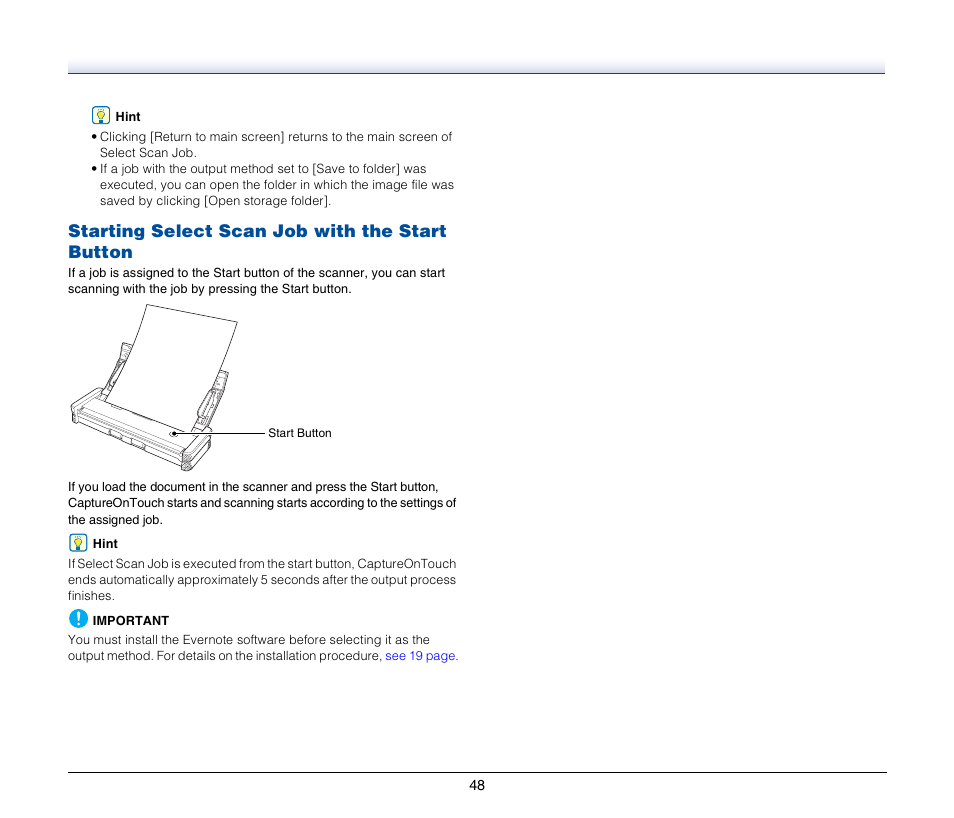 Starting select scan job with the start button | Canon P-150M User Manual | Page 48 / 105