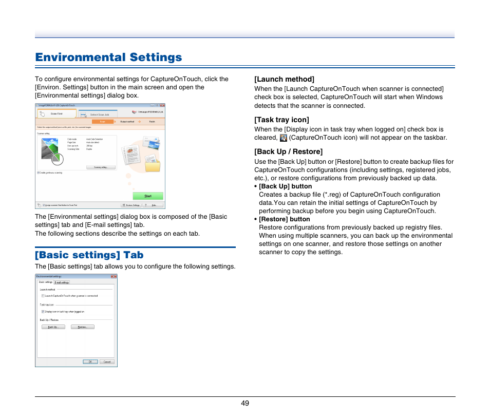 Environmental settings, Basic settings] tab, See “environmental | Settings” on p. 49 | Canon P-150M User Manual | Page 49 / 105