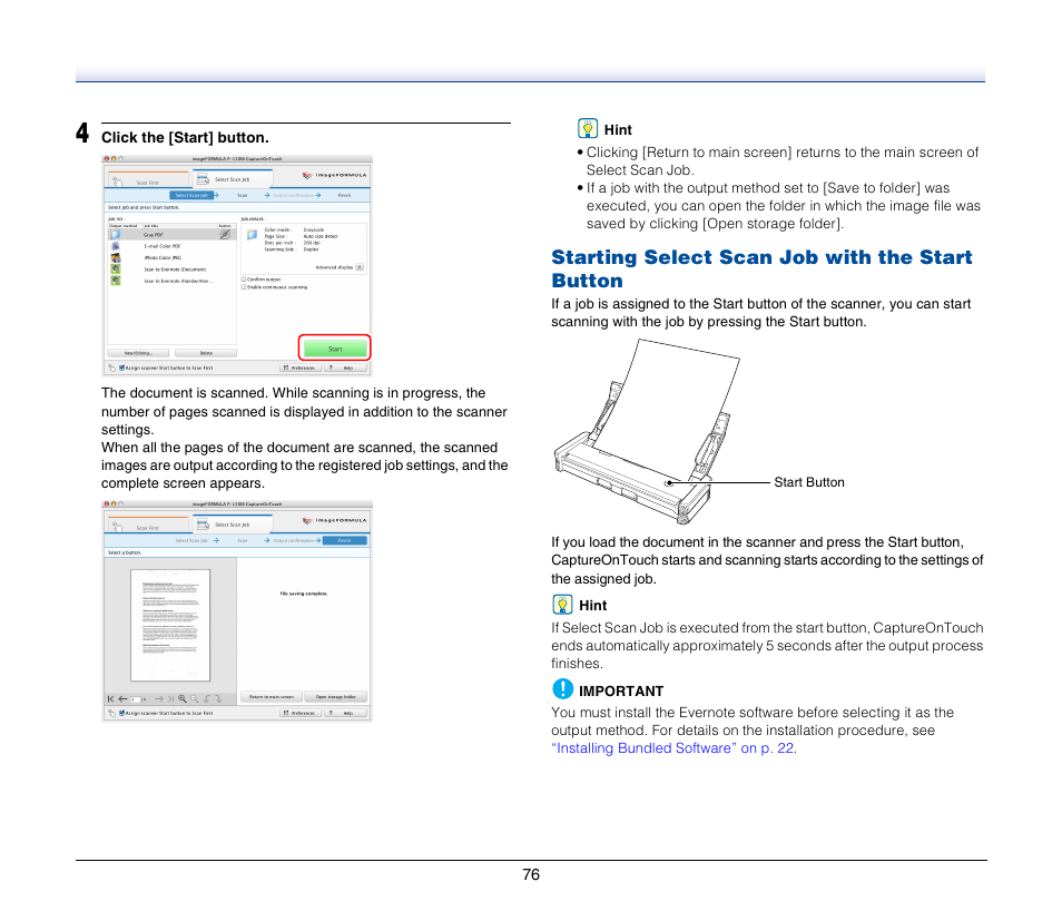 Starting select scan job with the start button | Canon P-150M User Manual | Page 76 / 105