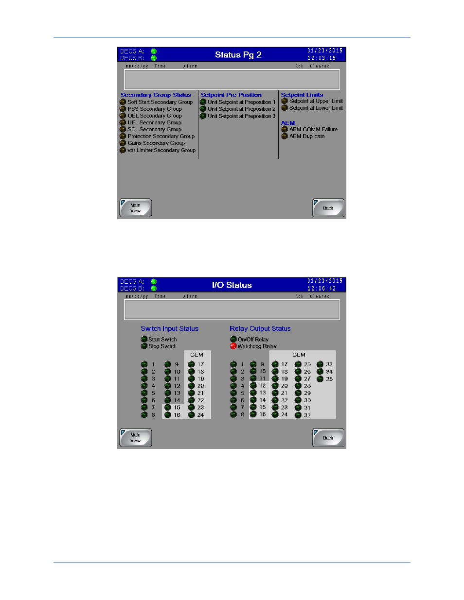 I/o status, Aem inputs | Basler Electric IDP-800 User Manual | Page 45 / 70