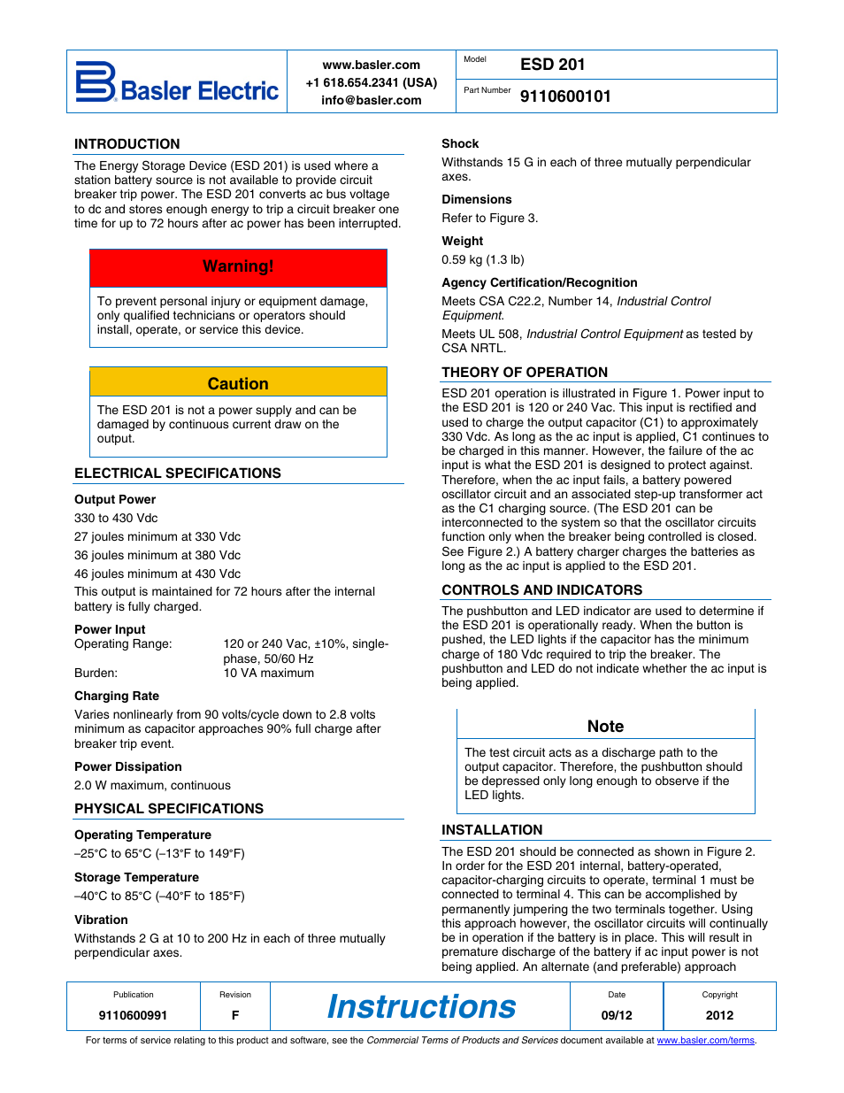 Basler Electric ESD201 User Manual | 4 pages