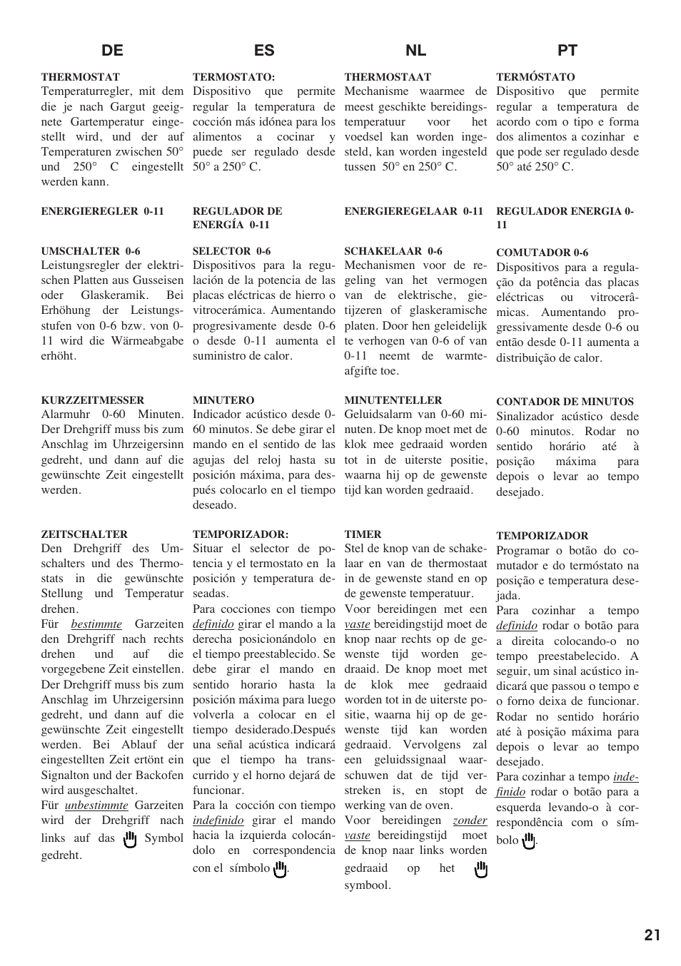 Es nl pt de | Baumatic BO667TS.SO User Manual | Page 22 / 44