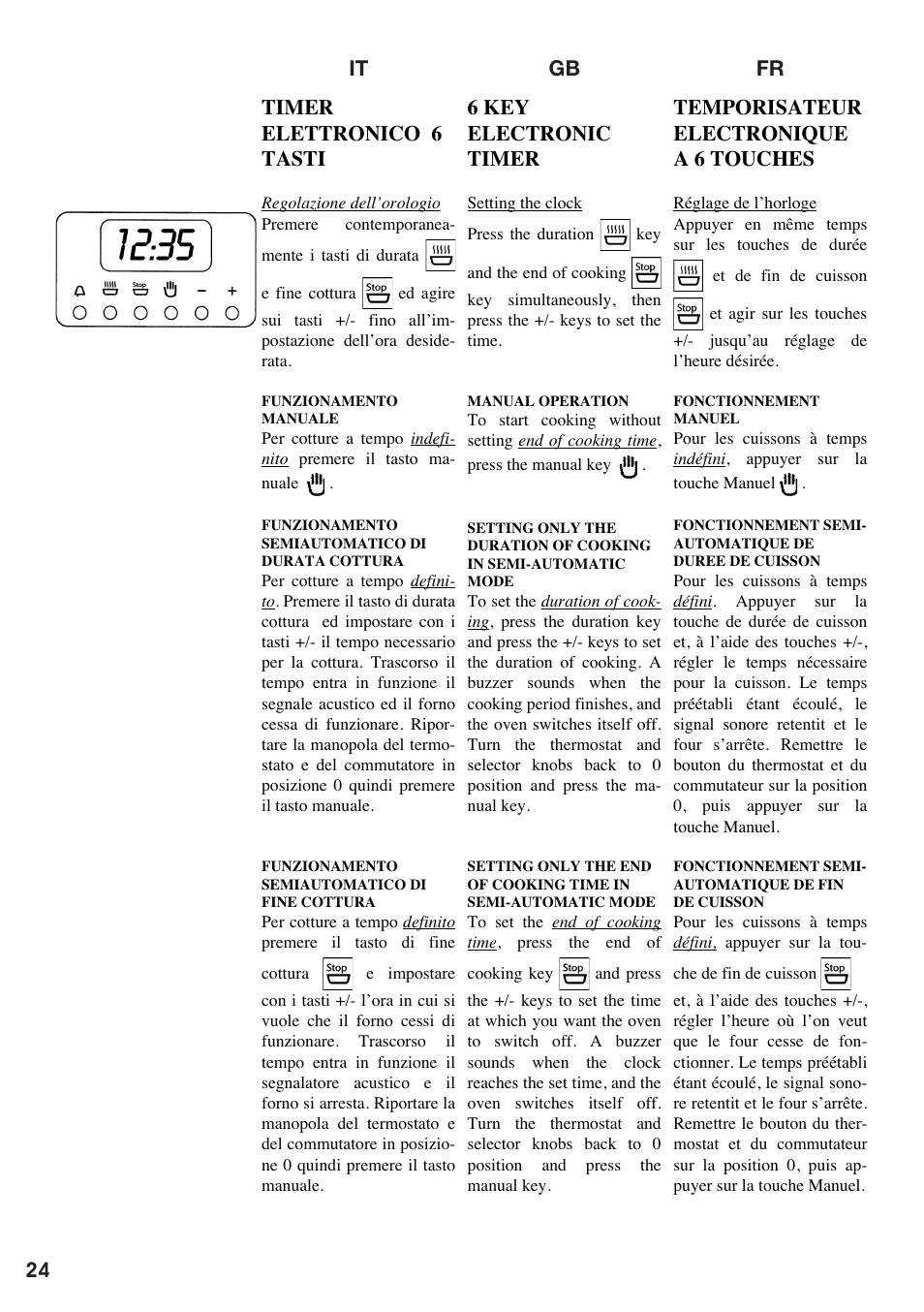 Es nl pt de timer electrónico 6 teclas, Elektronische timer 6 toetsen, Temporizador electrónico de 6 teclas | Elektronische zeitschaltuhr mit 6 tasten, It gb fr temporisateur electronique a 6 touches, 6 key electronic timer, Timer elettronico 6 tasti | Baumatic BO667TS.SO User Manual | Page 25 / 44