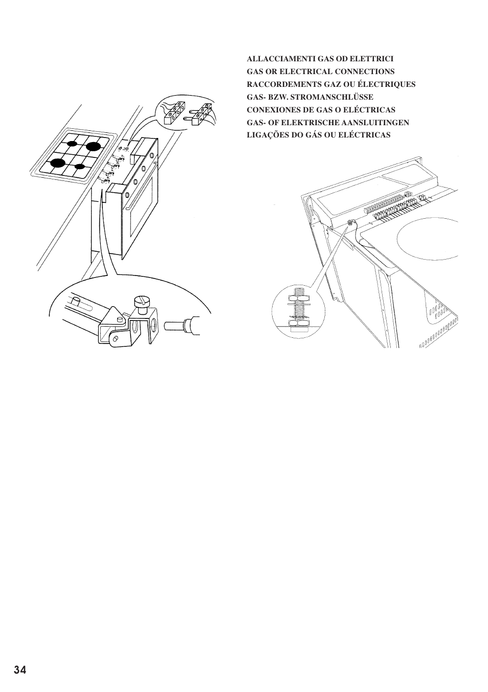 It gb fr branchement electrique, Electrical connections, Allacciamento elettrico | Es nl pt de para o instalador, Voor de installateur, Para el instalador, Für den installateur | Baumatic BO667TS.SO User Manual | Page 35 / 44