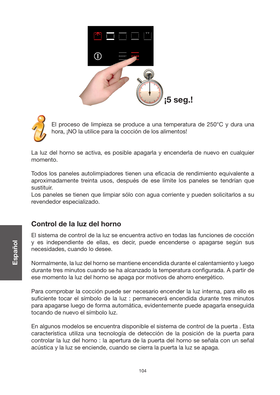 5 seg, 5 sec | Baumatic BO920TS User Manual | Page 107 / 162