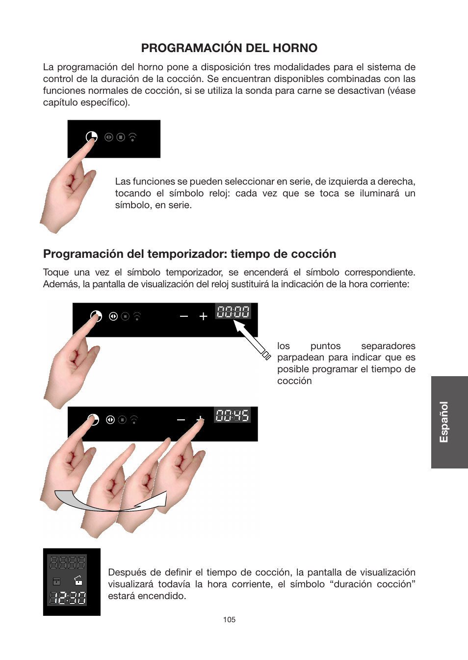 Programación del horno, Programación del temporizador: tiempo de cocción | Baumatic BO920TS User Manual | Page 108 / 162