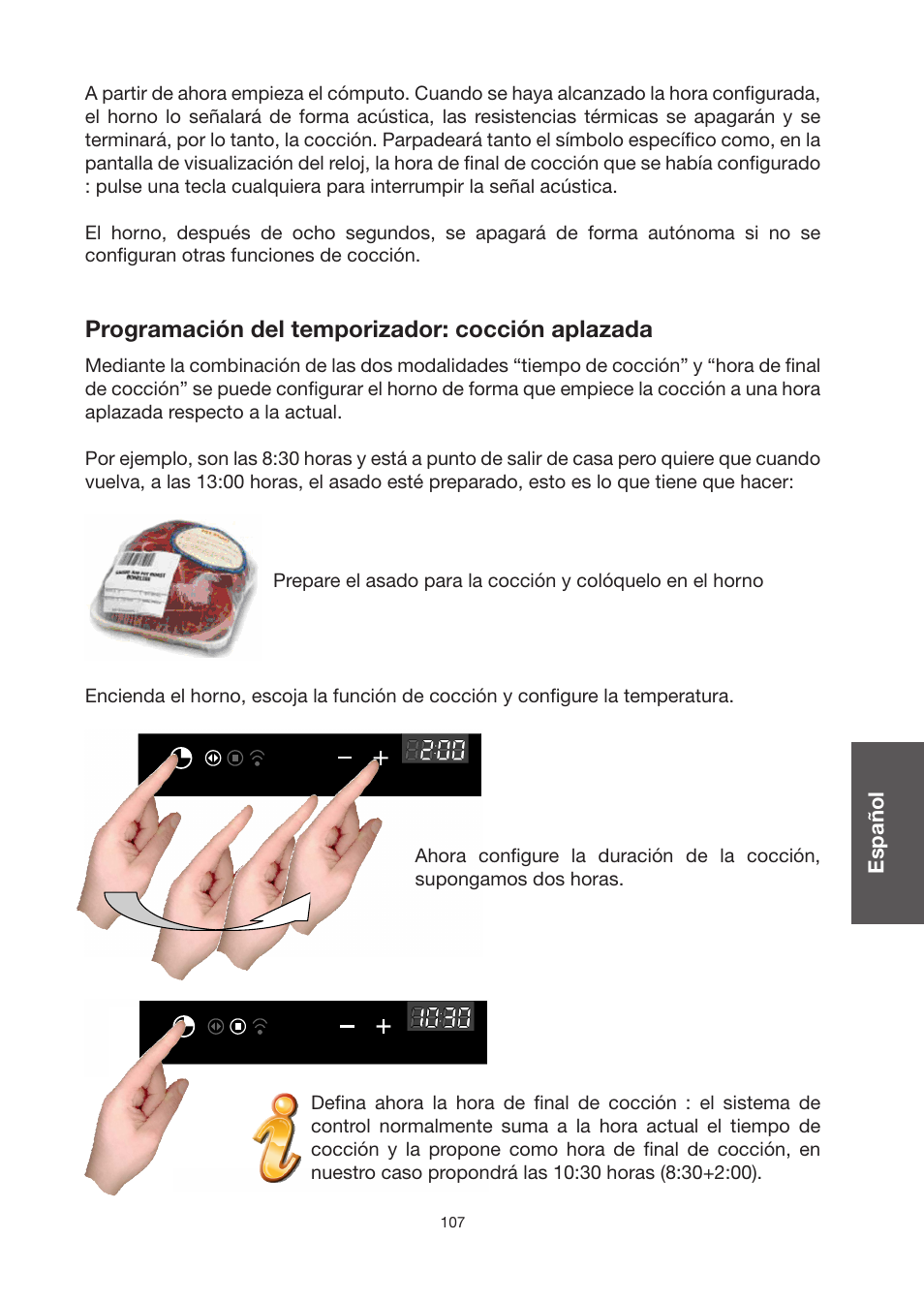 Programación del temporizador: cocción aplazada | Baumatic BO920TS User Manual | Page 110 / 162