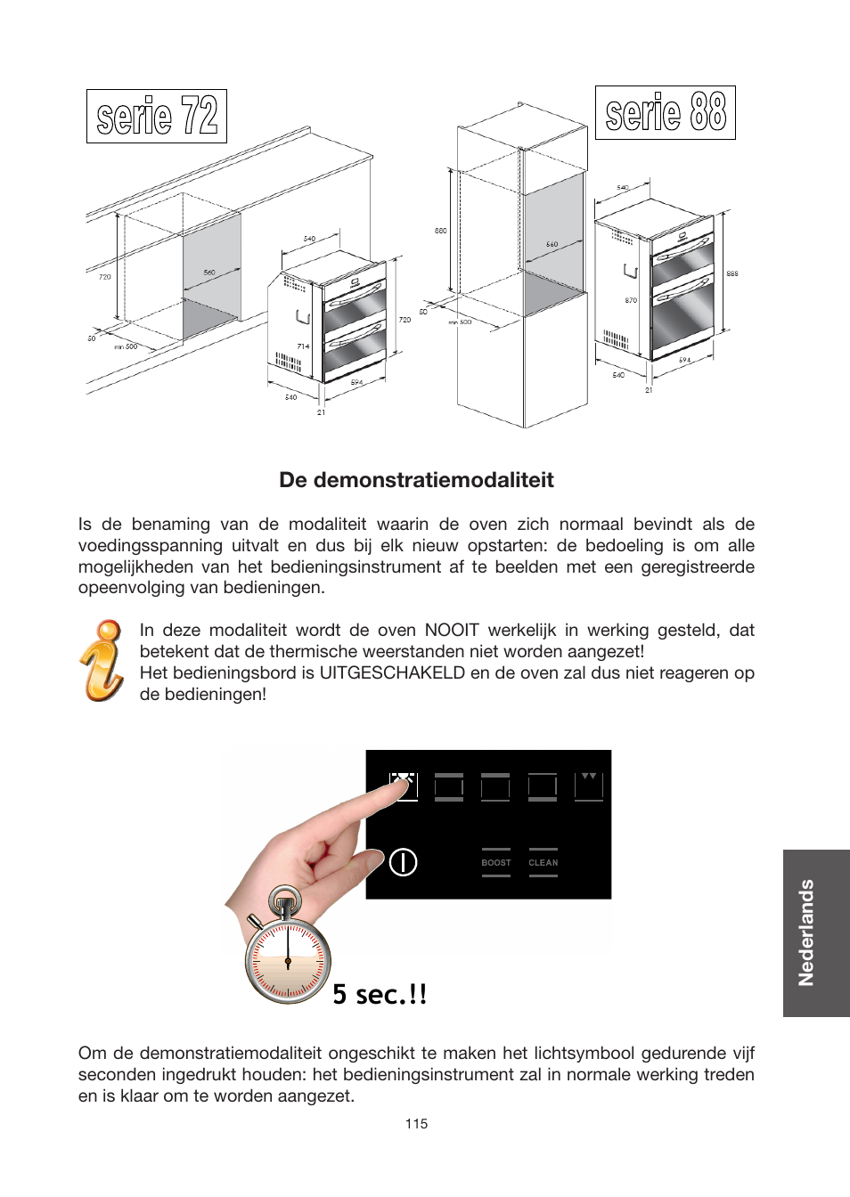 5 sec, De demonstratiemodaliteit | Baumatic BO920TS User Manual | Page 118 / 162