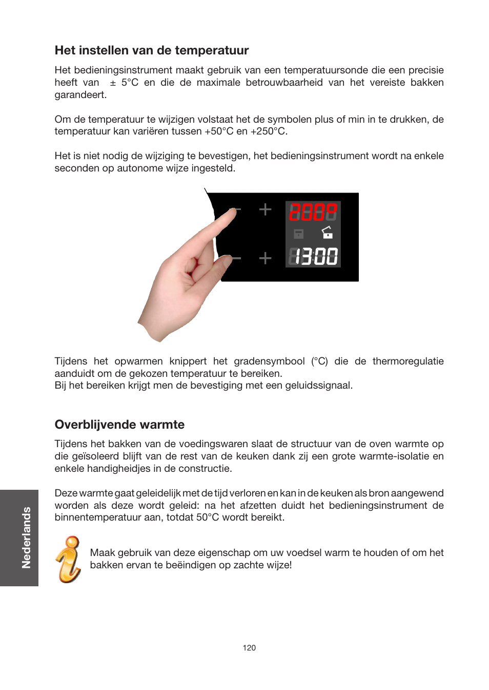 Het instellen van de temperatuur, Overblijvende warmte | Baumatic BO920TS User Manual | Page 123 / 162