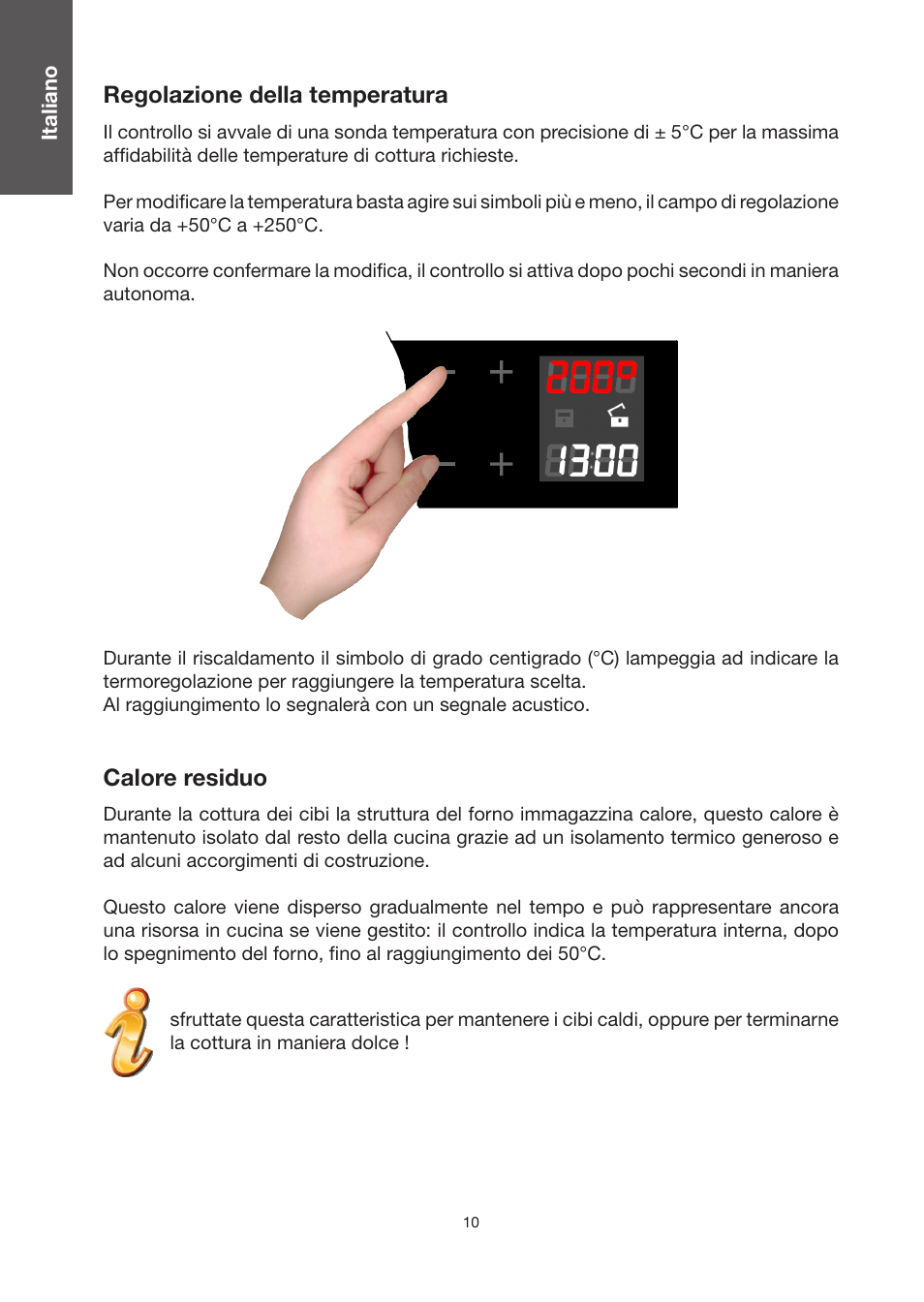 Regolazione della temperatura, Calore residuo | Baumatic BO920TS User Manual | Page 13 / 162