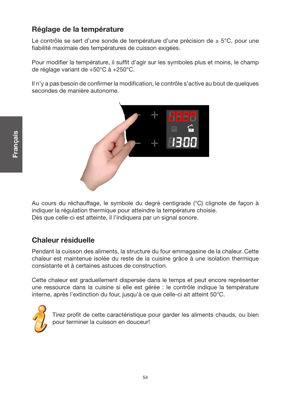 Réglage de la température, Chaleur résiduelle | Baumatic BO920TS User Manual | Page 57 / 162