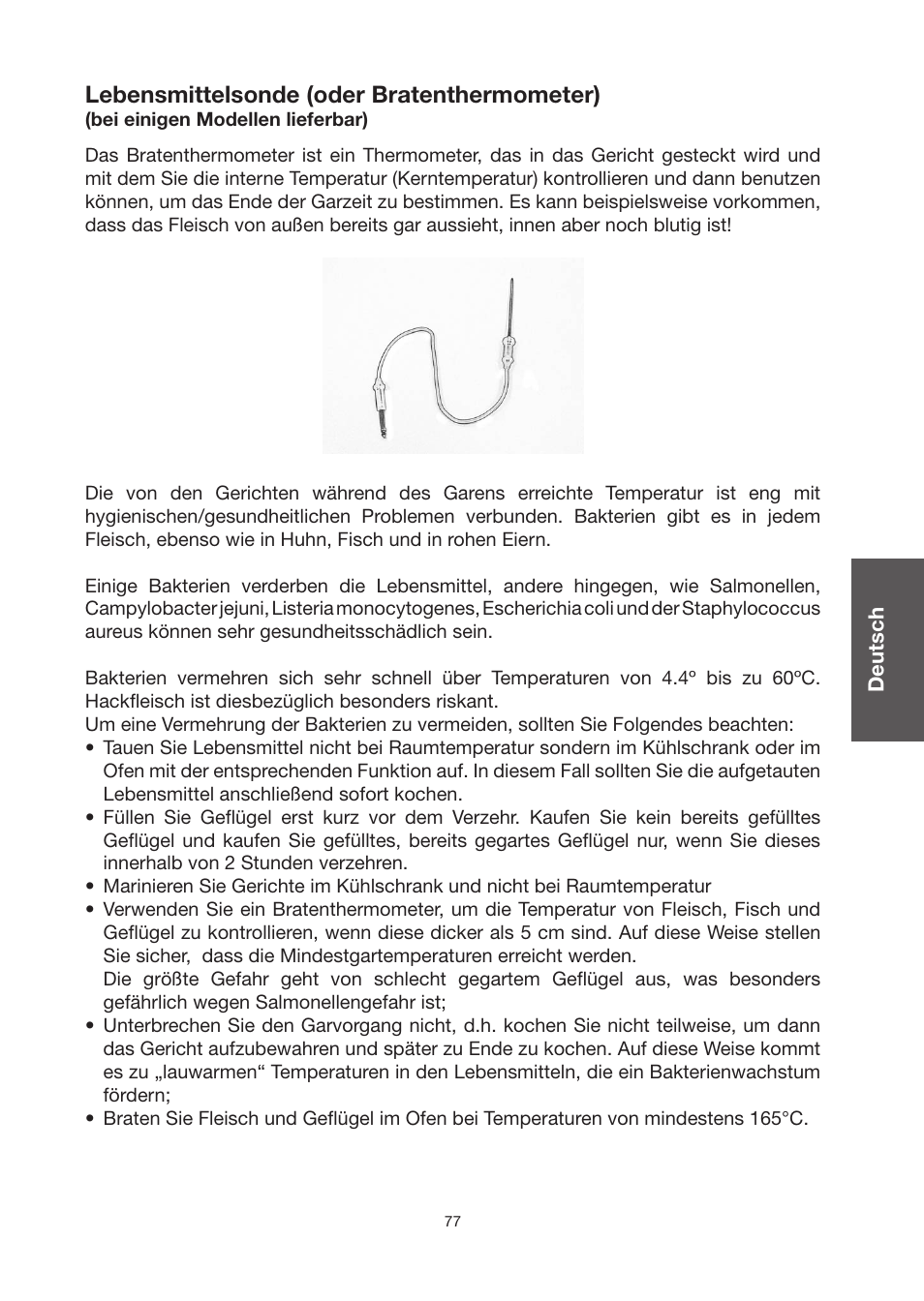 Lebensmittelsonde (oder bratenthermometer) | Baumatic BO920TS User Manual | Page 80 / 162
