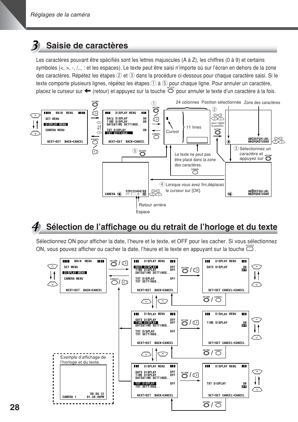 Saisie de caractères, Réglages de la caméra, Qw t r | Canon VC-C50iR User Manual | Page 108 / 246