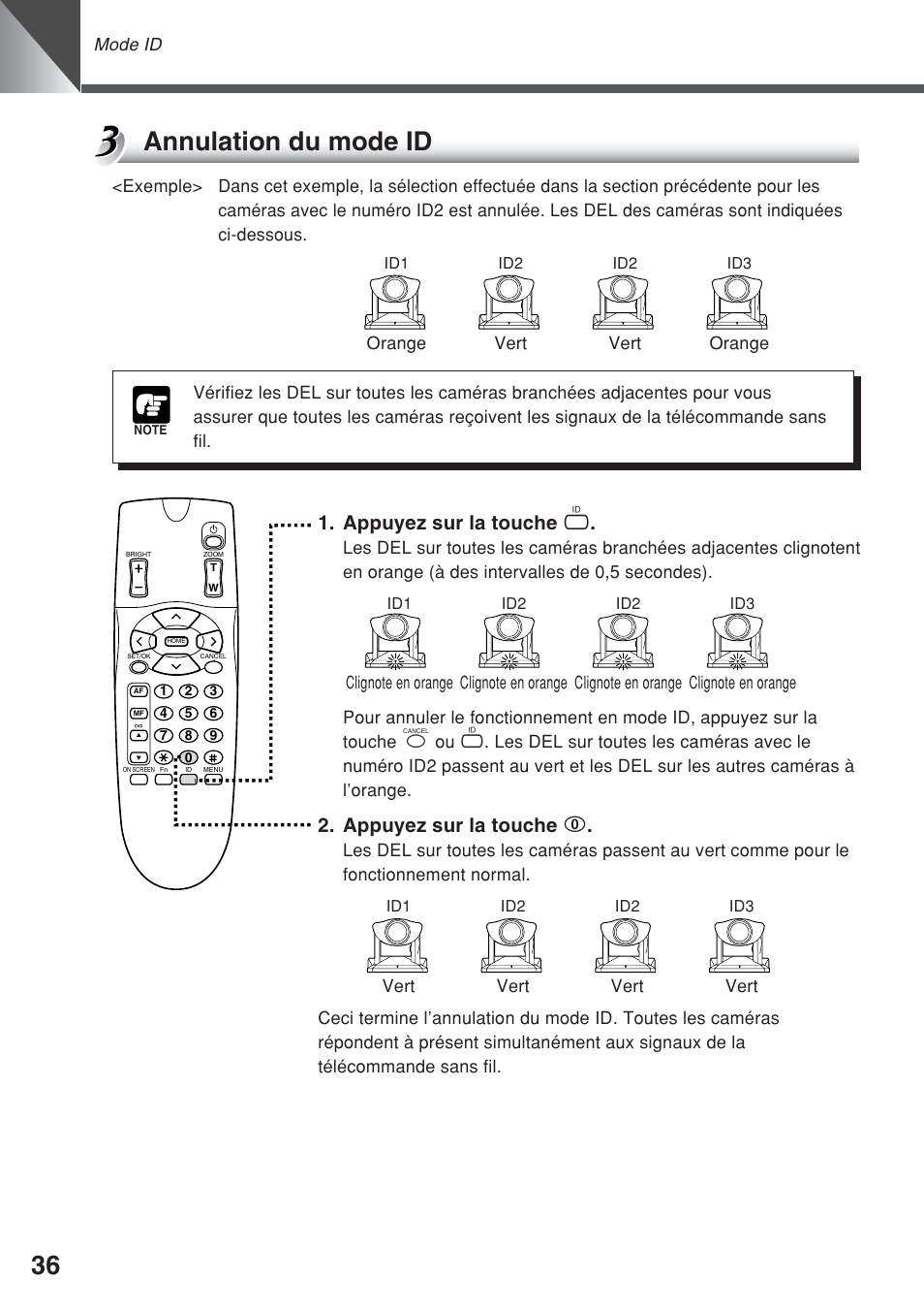 Annulation du mode id, Appuyez sur la touche i, Appuyez sur la touche 0 | Canon VC-C50iR User Manual | Page 116 / 246