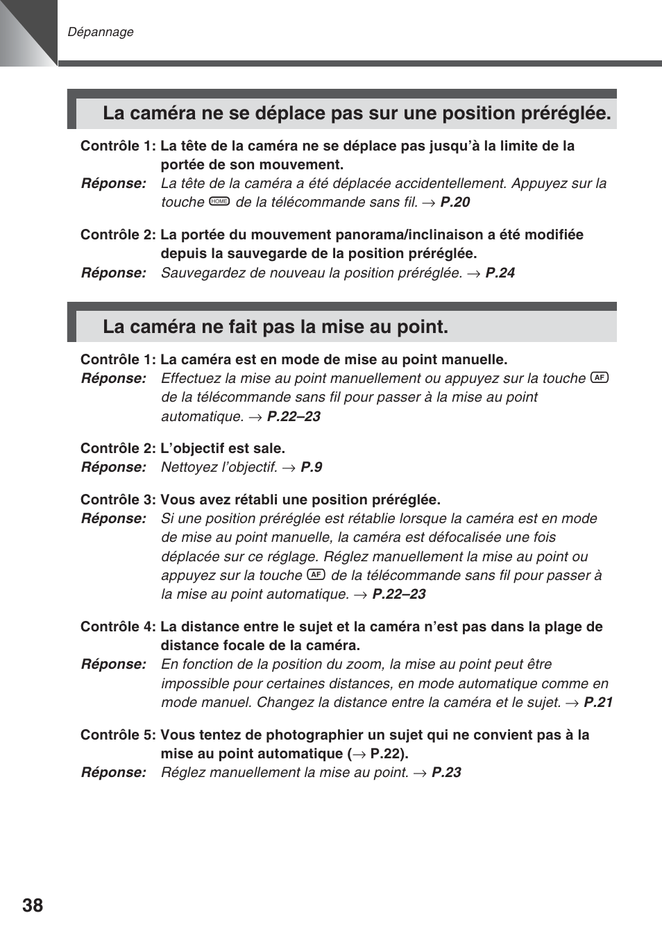 La caméra ne fait pas la mise au point | Canon VC-C50iR User Manual | Page 118 / 246