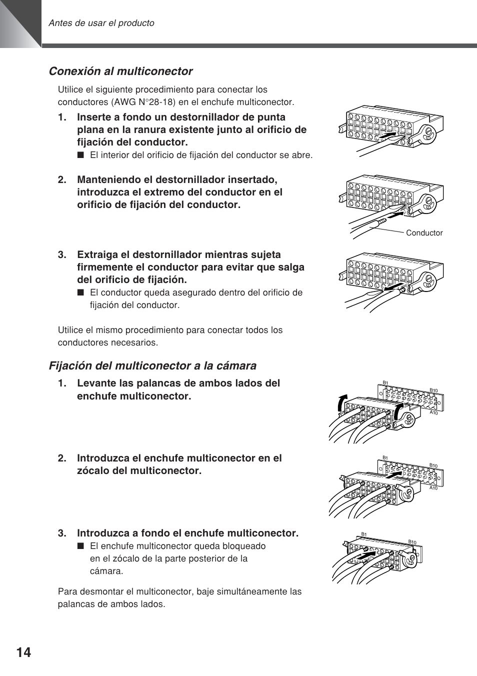 Fijación del multiconector a la cámara, Conexión al multiconector | Canon VC-C50iR User Manual | Page 136 / 246