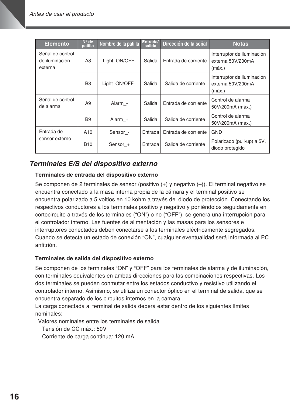 Terminales e/s del dispositivo externo | Canon VC-C50iR User Manual | Page 138 / 246