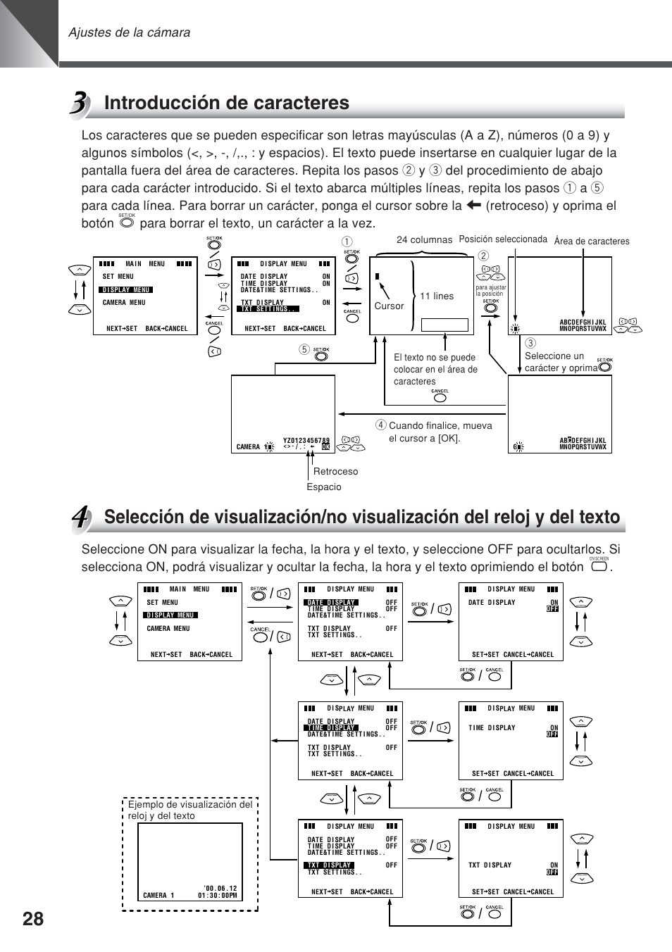 Introducción de caracteres, Ajustes de la cámara, Qw t r | Canon VC-C50iR User Manual | Page 150 / 246