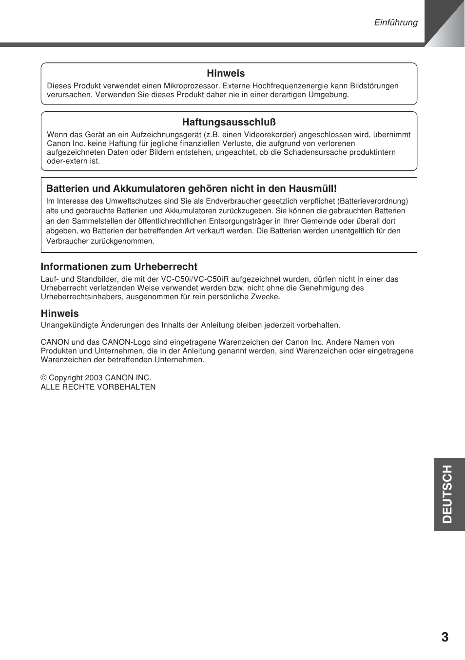 Deutsch | Canon VC-C50iR User Manual | Page 167 / 246