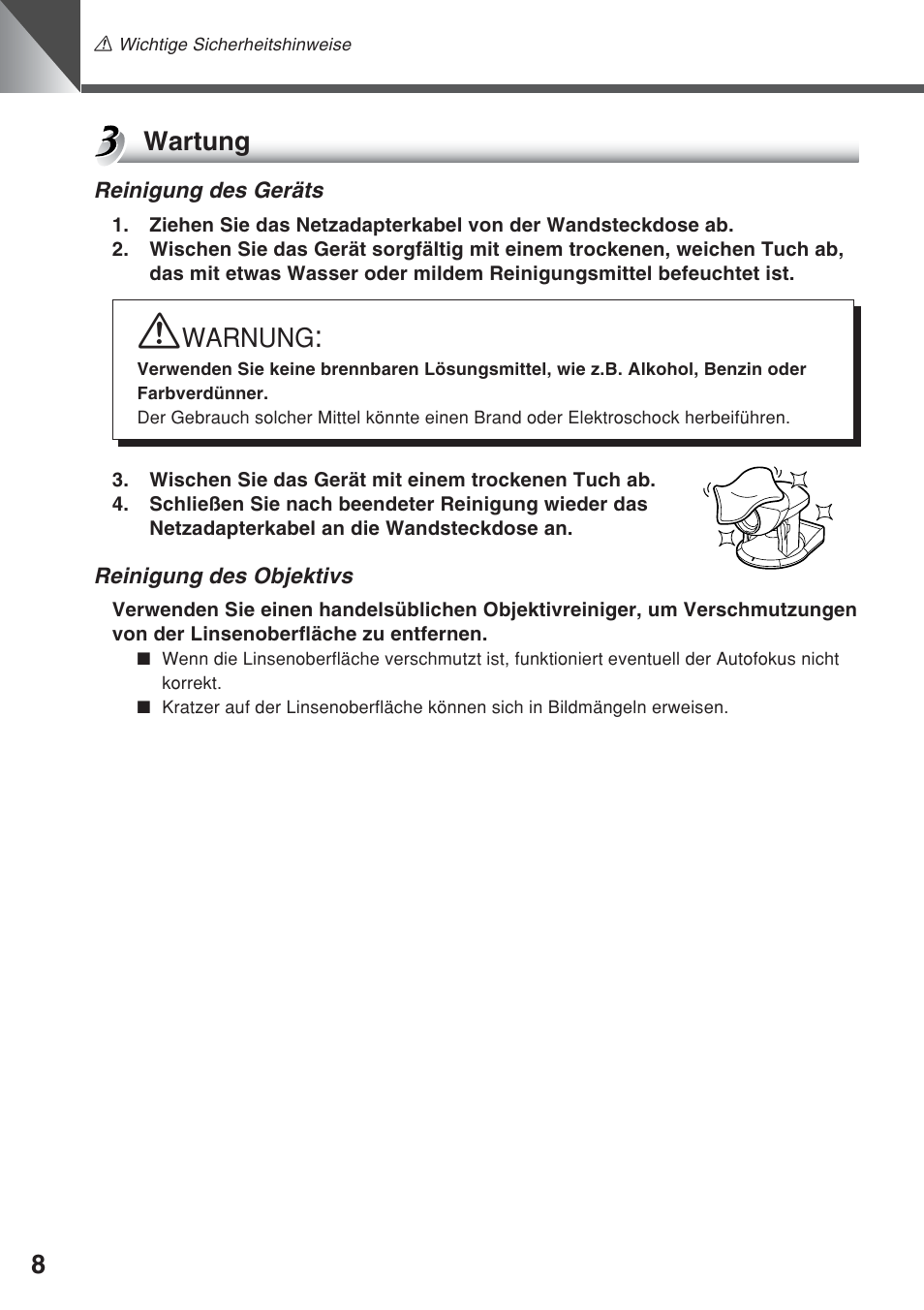 Wartung, Warnung | Canon VC-C50iR User Manual | Page 172 / 246
