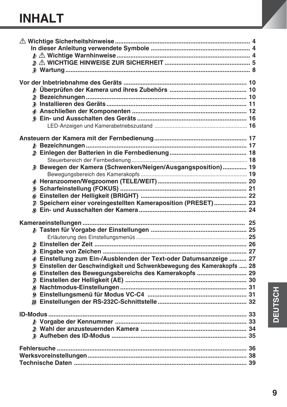 Inhalt | Canon VC-C50iR User Manual | Page 173 / 246