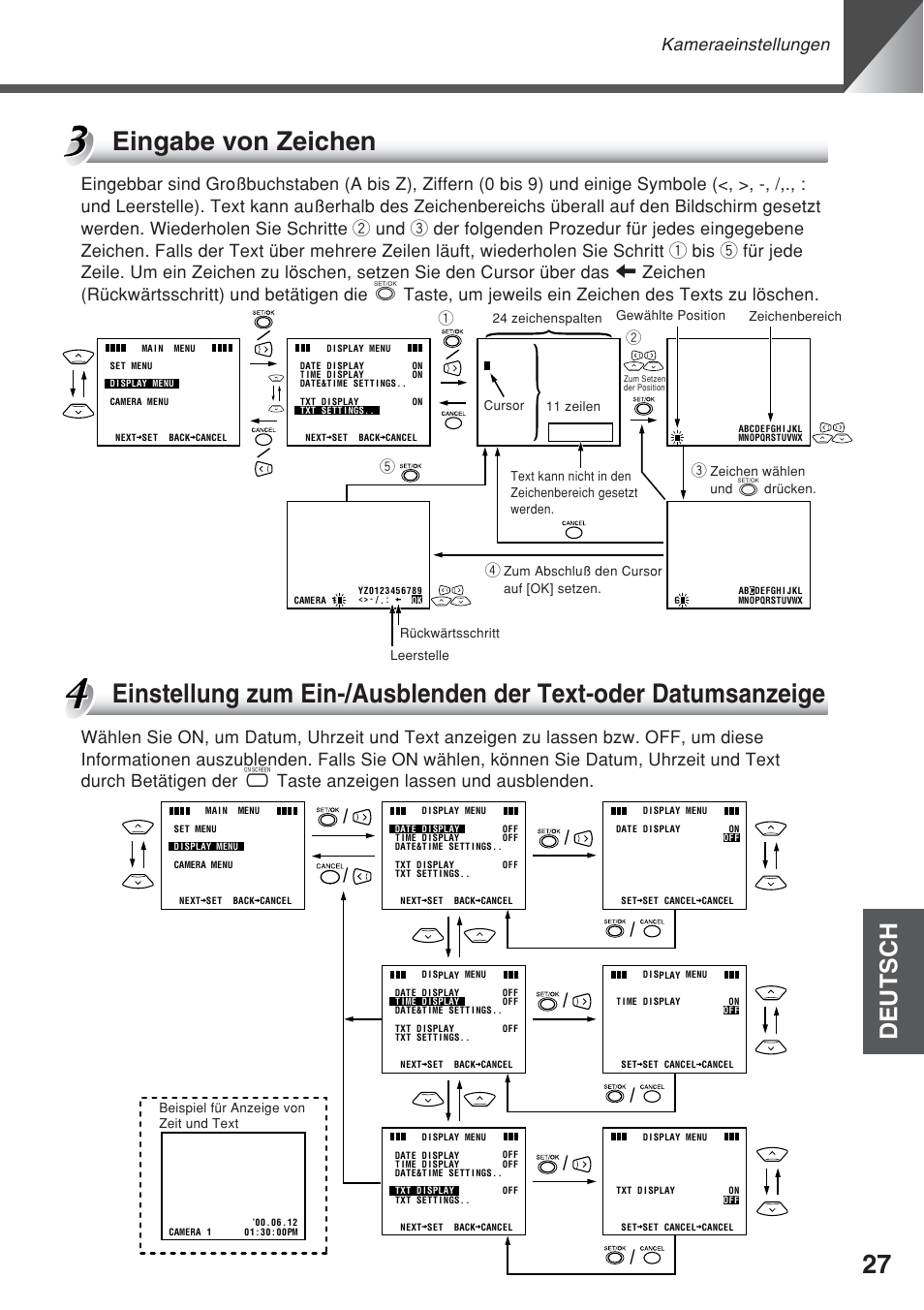 Eingabe von zeichen, Deutsch, Kameraeinstellungen | Qw t r | Canon VC-C50iR User Manual | Page 191 / 246