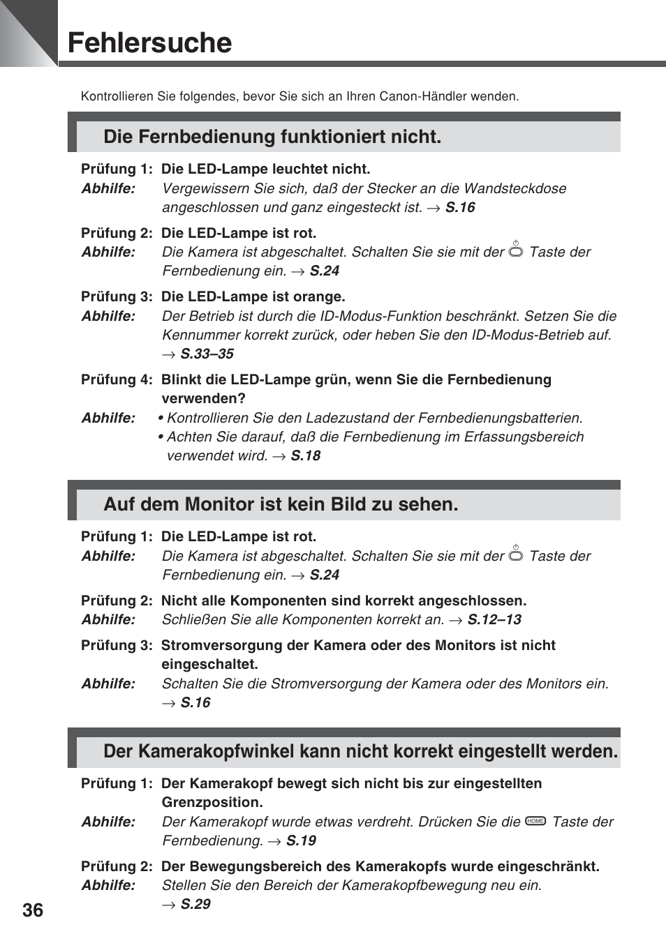 Fehlersuche, Die fernbedienung funktioniert nicht, Auf dem monitor ist kein bild zu sehen | Canon VC-C50iR User Manual | Page 200 / 246