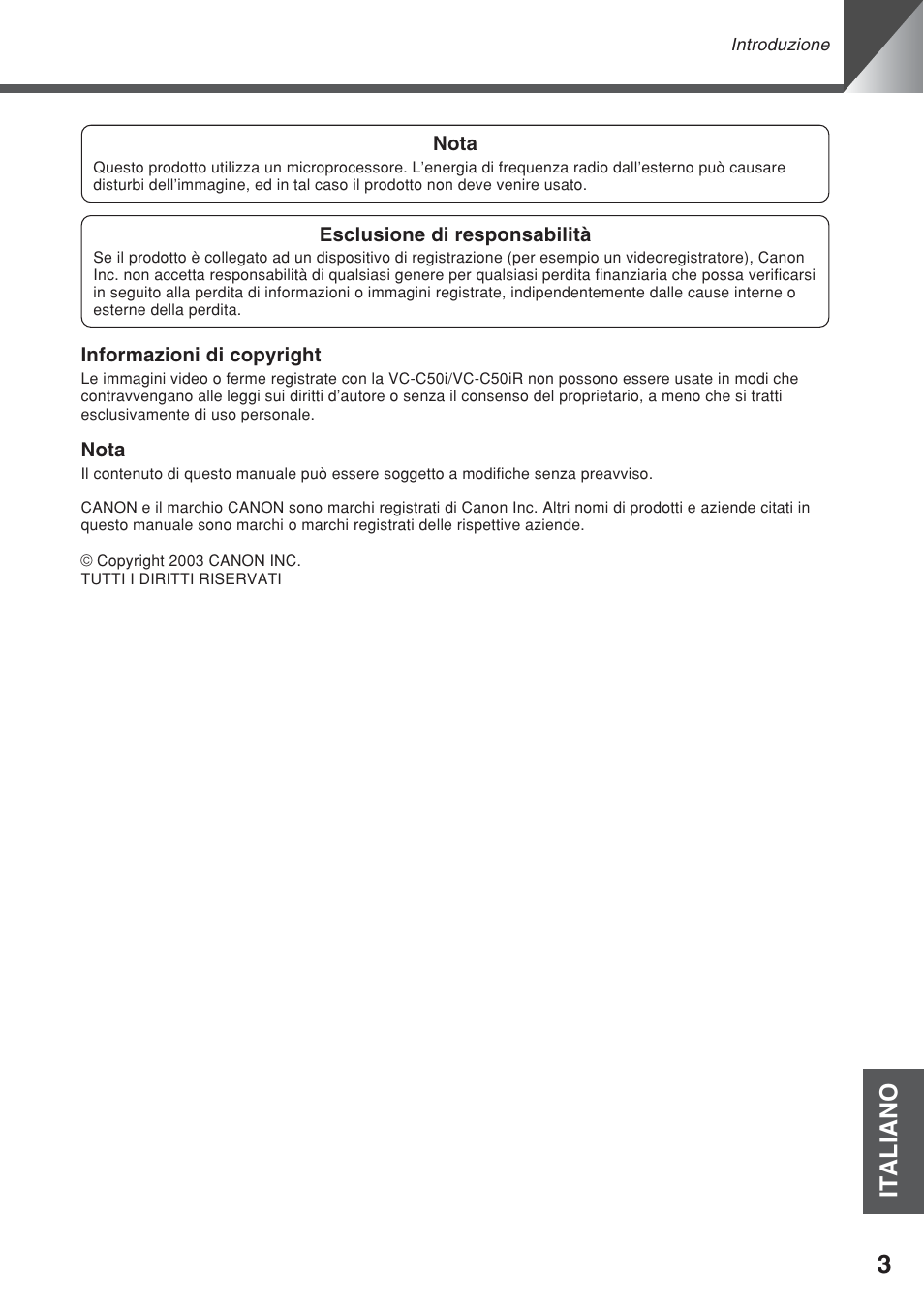 Italiano | Canon VC-C50iR User Manual | Page 207 / 246