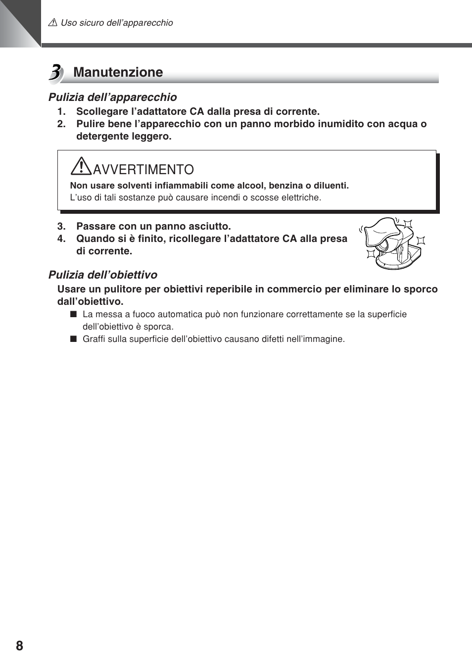 Manutenzione, Avvertimento | Canon VC-C50iR User Manual | Page 212 / 246