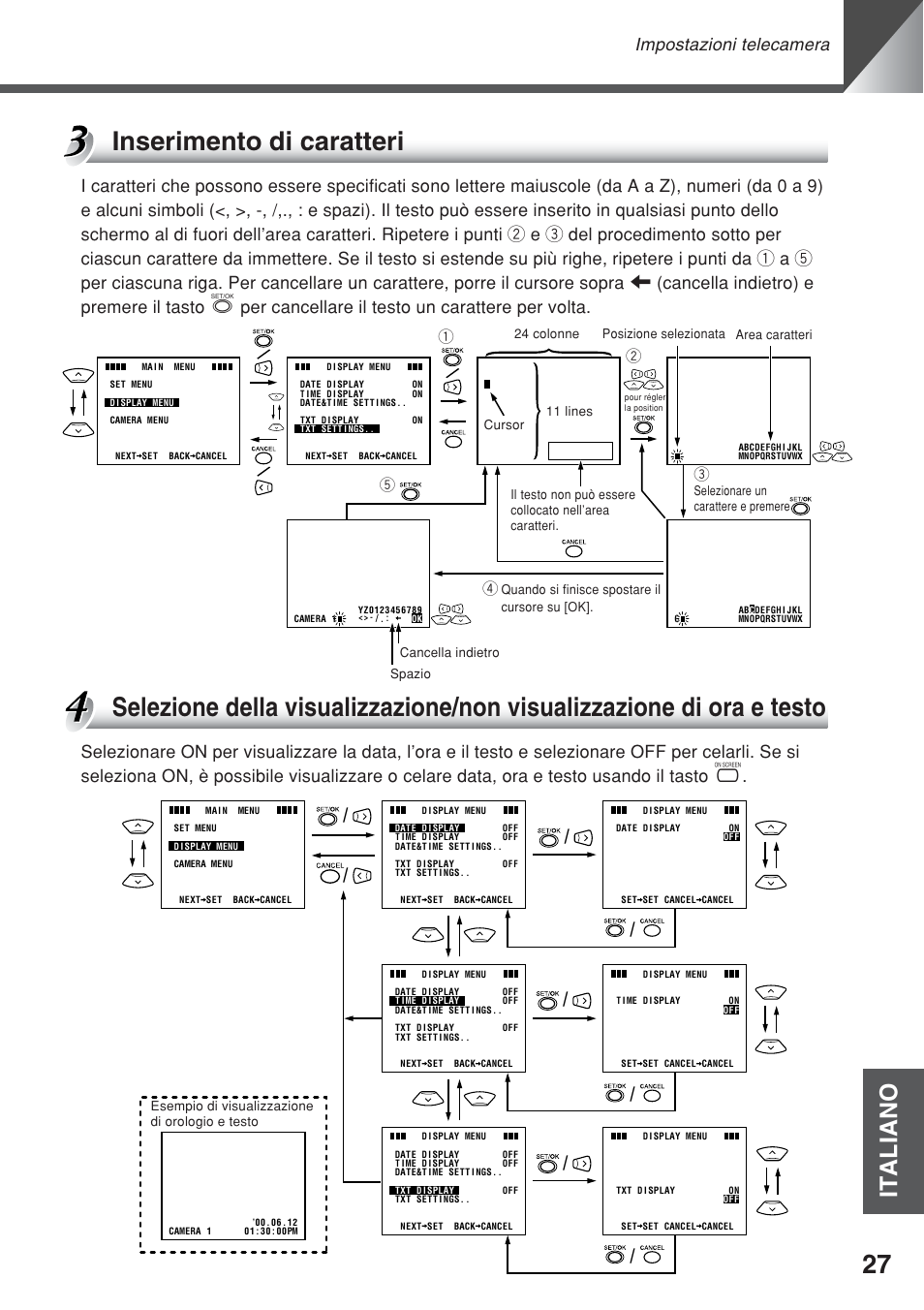 Inserimento di caratteri, Italiano, Impostazioni telecamera | Qw t r | Canon VC-C50iR User Manual | Page 231 / 246