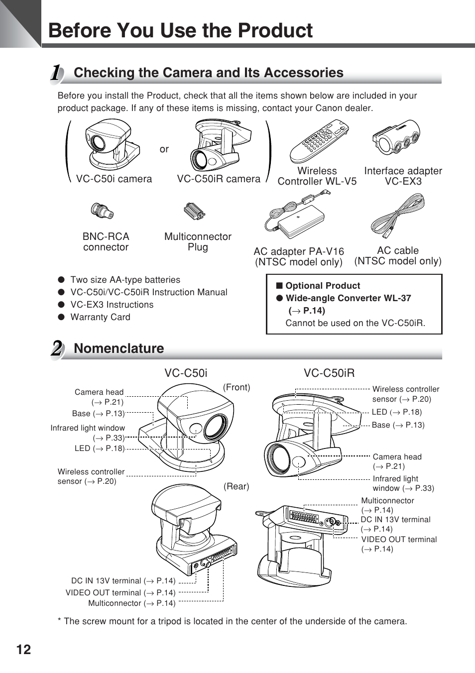 Before you use the product, Checking the camera and its accessories, Nomenclature | Vc-c50i vc-c50ir | Canon VC-C50iR User Manual | Page 50 / 246