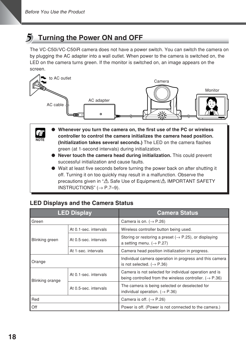 18 turning the power on and off | Canon VC-C50iR User Manual | Page 56 / 246