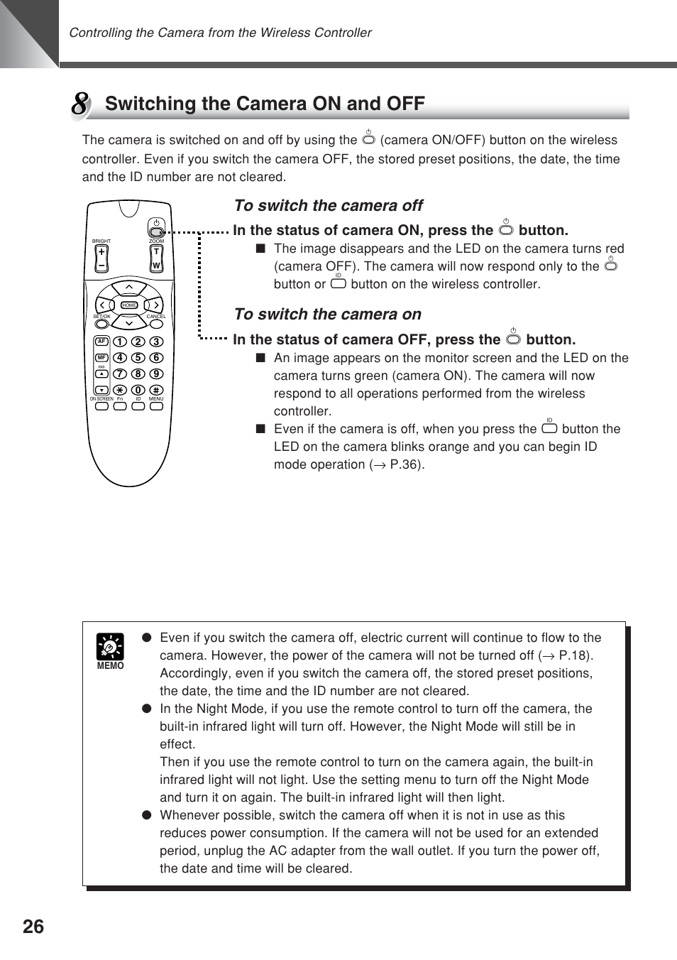 Switching the camera on and off | Canon VC-C50iR User Manual | Page 64 / 246