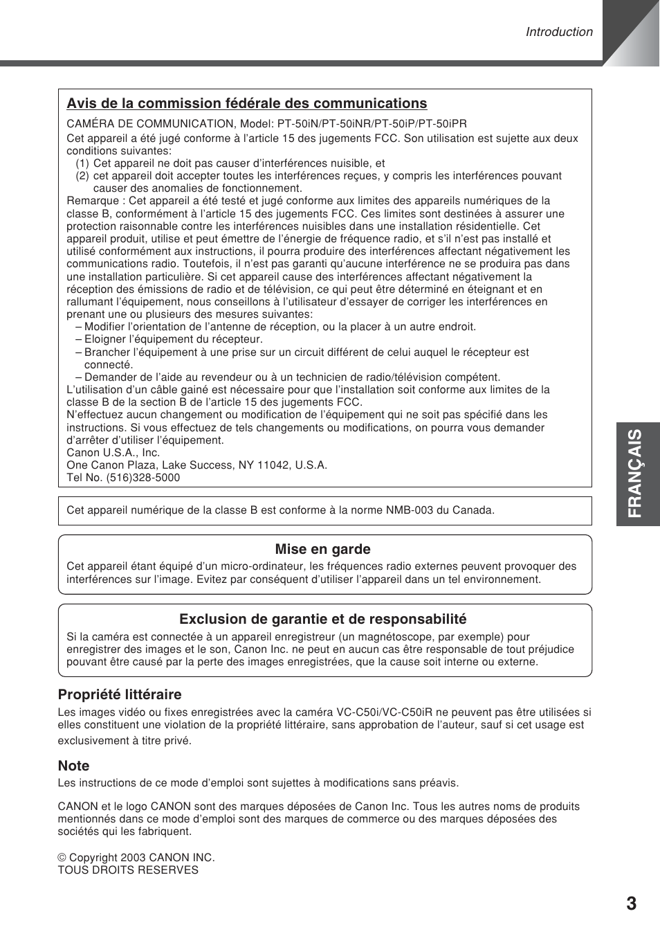 Français | Canon VC-C50iR User Manual | Page 83 / 246