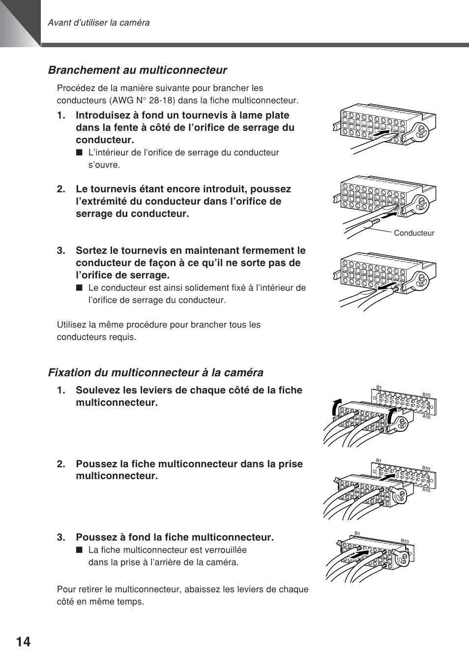 Fixation du multiconnecteur à la caméra, Branchement au multiconnecteur | Canon VC-C50iR User Manual | Page 94 / 246