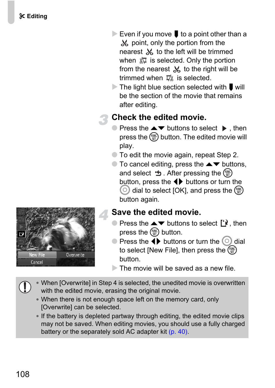 Check the edited movie, Save the edited movie | Canon SX200 LS User Manual | Page 108 / 168