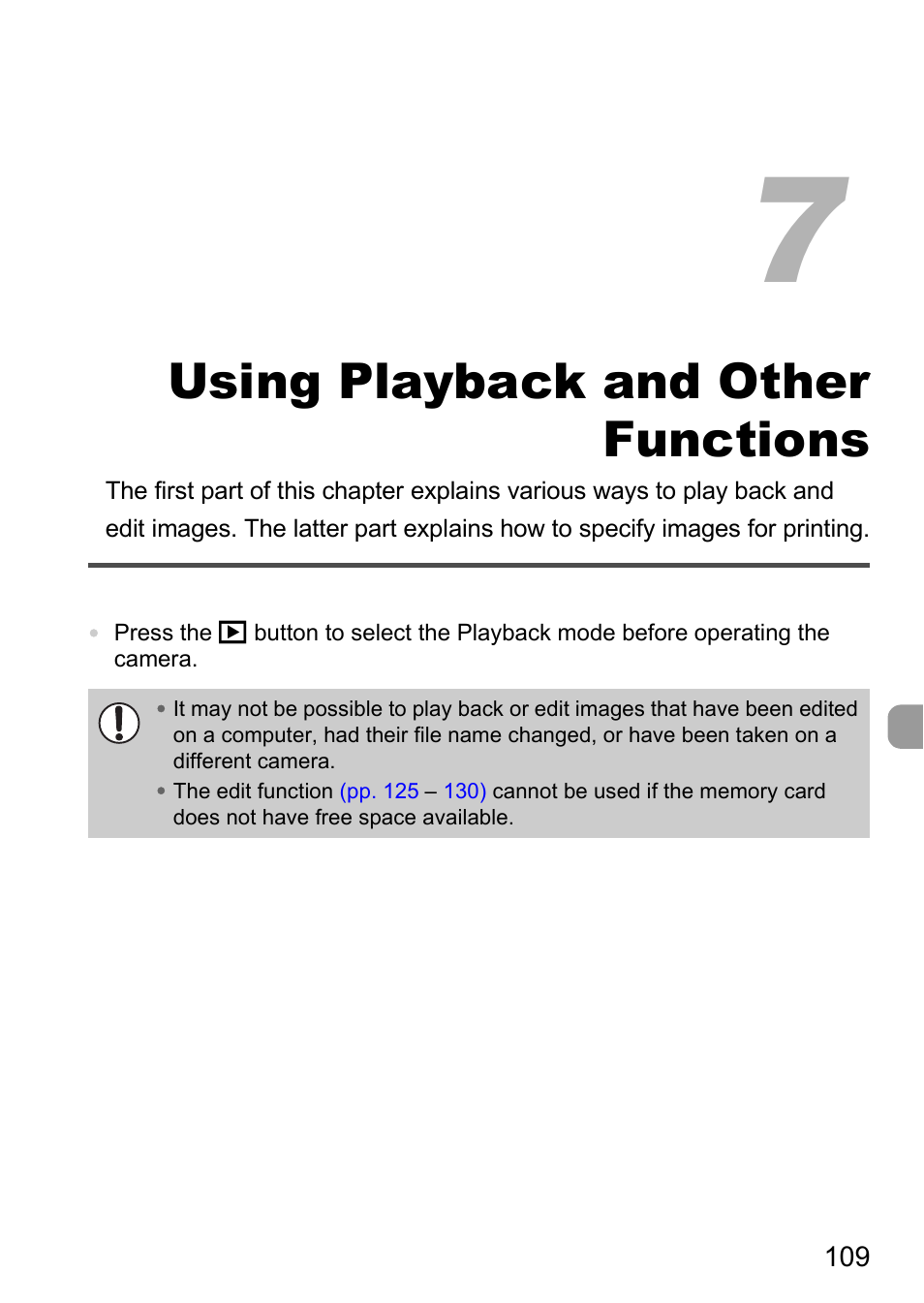 7 using playback and other functions, 7 using playback and other, Functions | Using playback and other functions | Canon SX200 LS User Manual | Page 109 / 168
