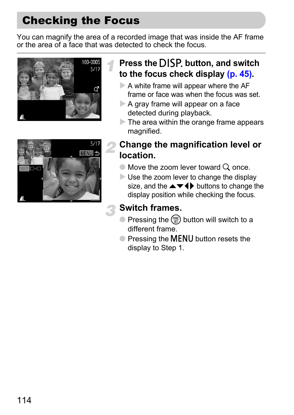 Checking the focus, P. 114) | Canon SX200 LS User Manual | Page 114 / 168