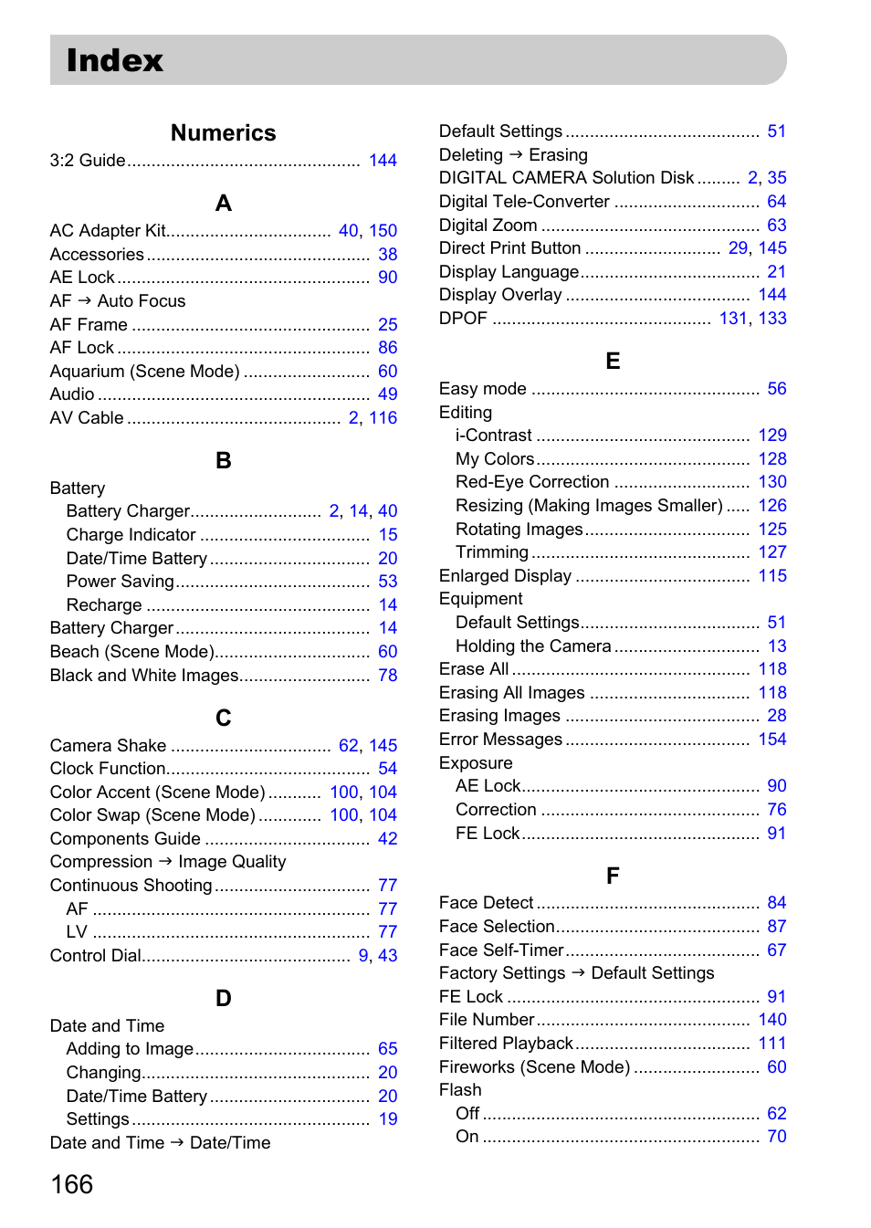 Index, Numerics | Canon SX200 LS User Manual | Page 166 / 168