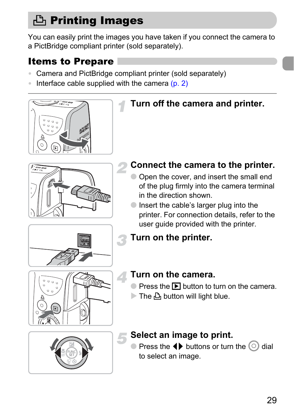 Printing images, 2 printing images, Items to prepare | Canon SX200 LS User Manual | Page 29 / 168