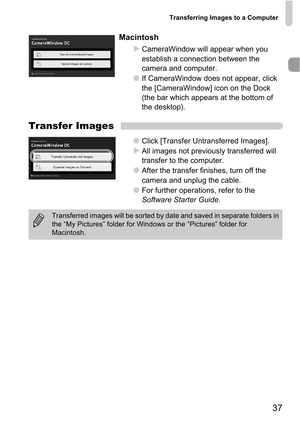 Transfer images | Canon SX200 LS User Manual | Page 37 / 168