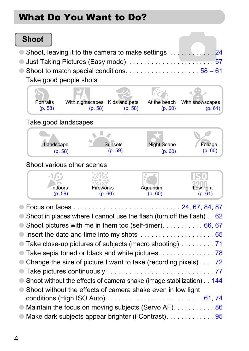 What do you want to do, If w p | Canon SX200 LS User Manual | Page 4 / 168