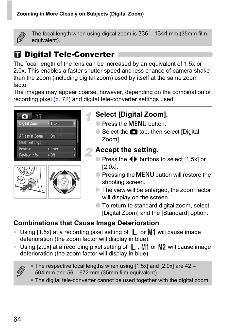 Digital tele-converter, Select [digital zoom, Accept the setting | Canon SX200 LS User Manual | Page 64 / 168